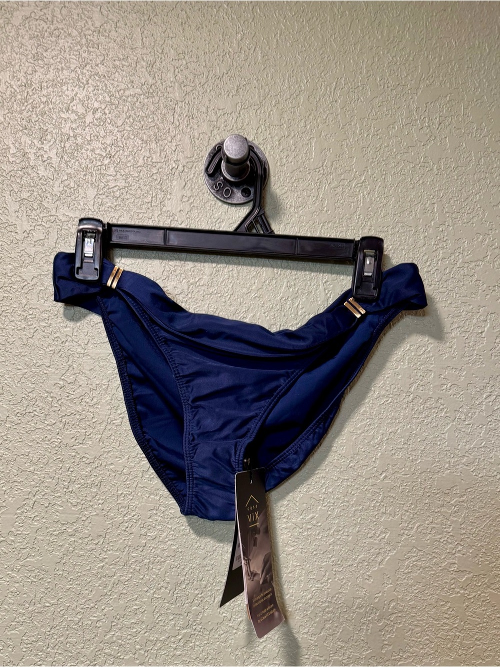 Vix Navy Swim Bottom with Gold Logo Accent L NWT